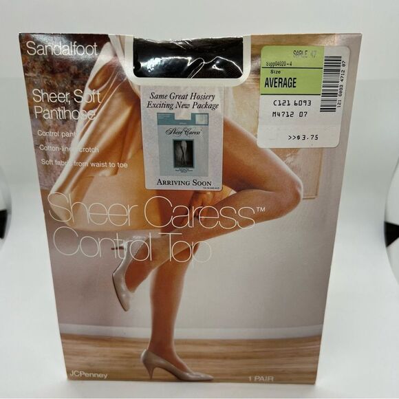 VTG Sandalfoot JCPenney Pantyhose Sheer Caress Silky Sheer Off SABLE 47 Average - Picture 1 of 4